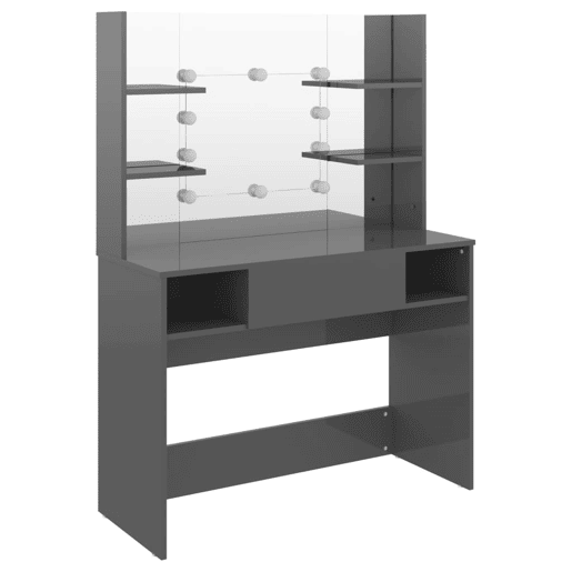 Penteadeira - Mesa de maquilhagem c LEDs 100x40x135 cm MDF cinza brilhante Penteadeira - Mesa de maquilhagem c LEDs 100x40x135 cm MDF cinza brilhante