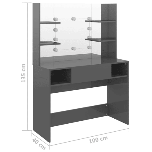 Penteadeira - Mesa de maquilhagem c LEDs 100x40x135 cm MDF cinza brilhante Penteadeira - Mesa de maquilhagem c LEDs 100x40x135 cm MDF cinza brilhante