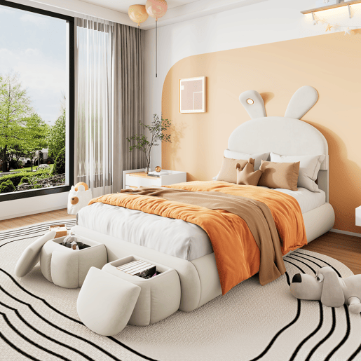 Cama de criança,cama de solteiro de veludo 90x200cm com luz led,branco