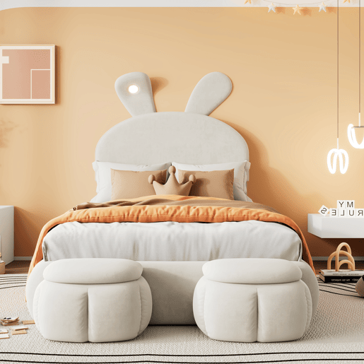 Cama de criança,cama de solteiro de veludo 90x200cm com luz led,branco