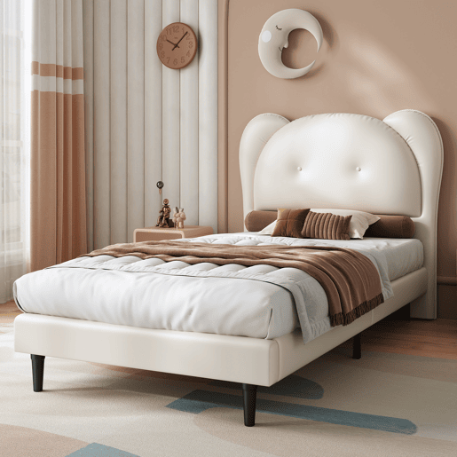 Cama de criança,cama de solteiro de pu 90x200cm,bege