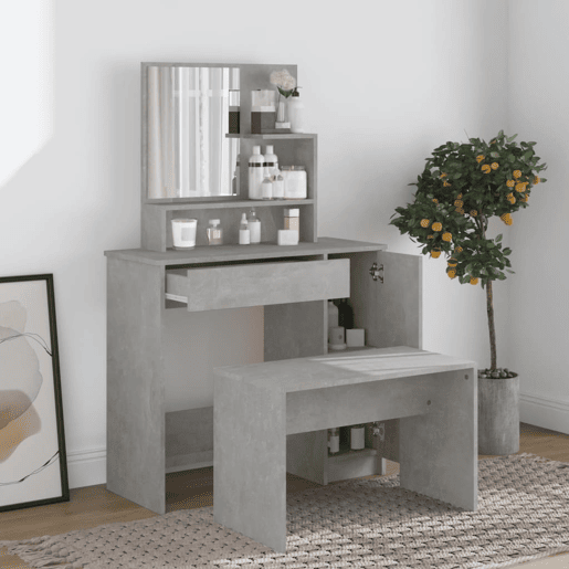 Conjunto Penteadeira - Toucador 86,5x35x136 cm cinzento cimento
