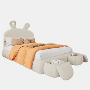 Cama de criança,cama de casal de veludo 140x200cm com armazenamento e luz led,branco
