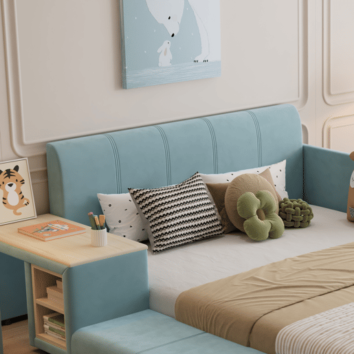 Cama de criança,cama de casal de veludo 140x200cm,azul