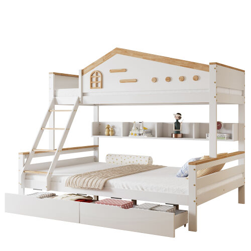 Litera infantil de madera de pino con 2 cajones