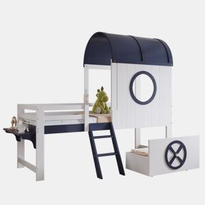 Cama de criança,cama alta de madeira de pinho 90x200cm,branco+azul