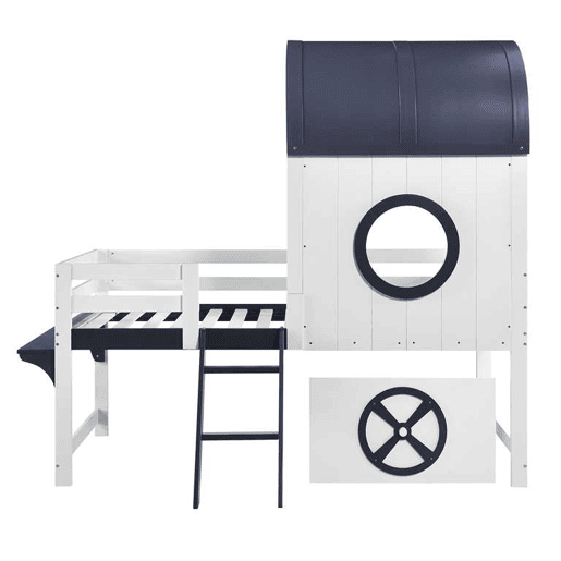 Cama de criança,cama alta de madeira de pinho 90x200cm,branco+azul
