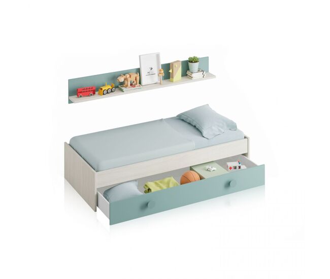 Cama doble juvenil Snuba Blanco Alpes - Verde Acqua 201 x 43 x 98 cm