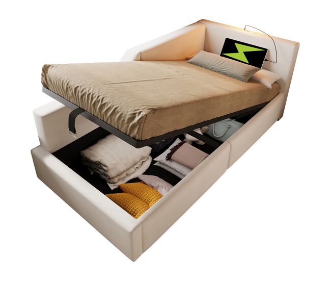 Cama individual de terciopelo con almacenaje 97x203