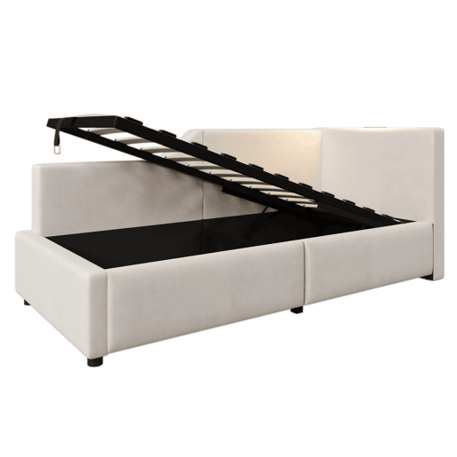 Cama de solteiro de veludo 90x190cm com armazenamento,bege