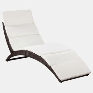 Espreguiçadeira espreguiçadeira para banhos de sol cama de jardim terraço mobiliário de exterior dobrável com almofada de resina tecida marrom 02_0012857