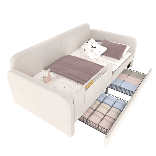 Sofá cama individual de veludo 90x200cm com 2 gavetas,branco
