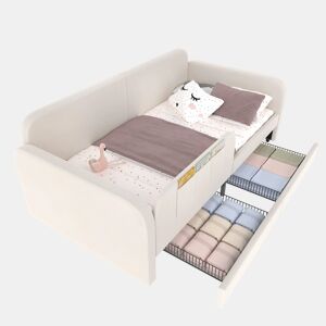 Sofá cama individual de veludo 90x200cm com 2 gavetas,branco