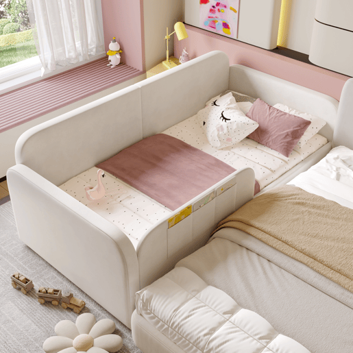 Sofá cama individual de veludo 90x200cm com 2 gavetas,branco
