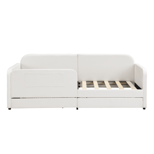 Sofá cama individual de veludo 90x200cm com 2 gavetas,branco