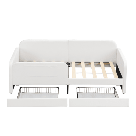 Sofá cama individual de veludo 90x200cm com 2 gavetas,branco