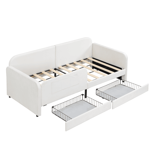 Sofá cama individual de veludo 90x200cm com 2 gavetas,branco