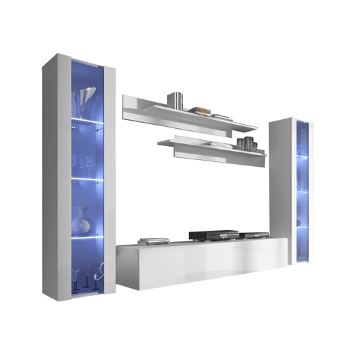 Móvel de sala Sala de estar e jantar Branco 260x40x160 3 portas LED Nora 8 Muebles Bonitos