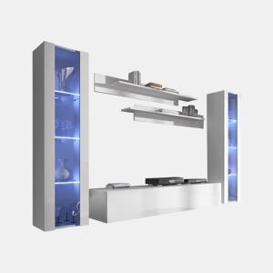 Móvel de sala Sala de estar e jantar Branco 260x40x160 3 portas LED Nora 8 Muebles Bonitos