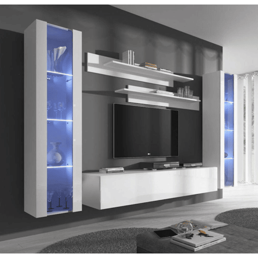 Móvel de sala Sala de estar e jantar Branco 260x40x160 3 portas LED Nora 8 Muebles Bonitos
