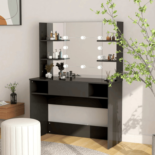 Penteadeira - Mesa de maquilhagem c luzes LED 100x40x135 cm MDF preto Penteadeira - Mesa de maquilhagem c luzes LED 100x40x135 cm MDF preto