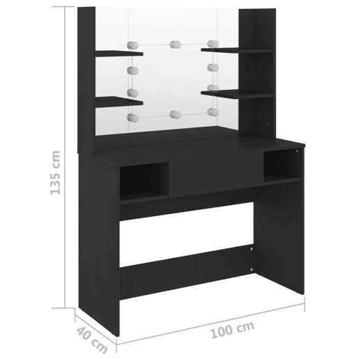 Penteadeira - Mesa de maquilhagem c luzes LED 100x40x135 cm MDF preto Penteadeira - Mesa de maquilhagem c luzes LED 100x40x135 cm MDF preto