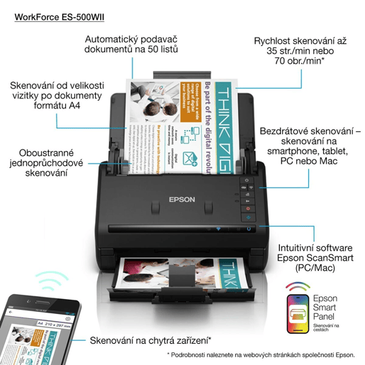 Scanner Wi-fi Dupla Face Epson B11B263401 35 ppm