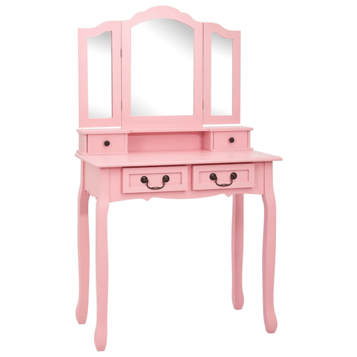 Conj. Penteadeira - Toucador com banco 80x69x141 cm madeira paulownia rosa