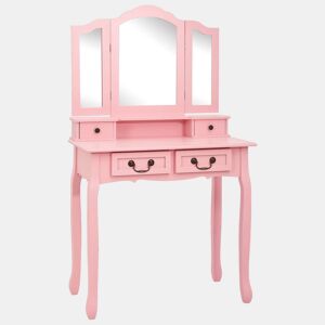 Conj. Penteadeira - Toucador com banco 80x69x141 cm madeira paulownia rosa