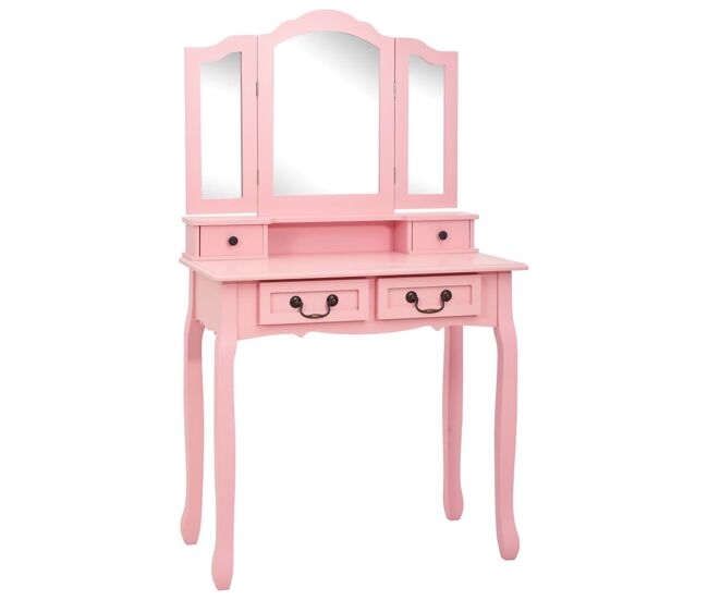 Juego de tocador - tocador de maquillaje - mesa de tocador y taburete madera paulownia rosa 80x69x141 cm