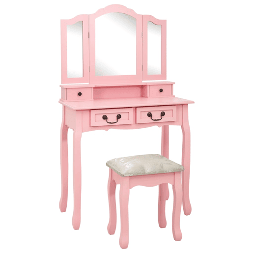 Conj. Penteadeira - Toucador com banco 80x69x141 cm madeira paulownia rosa