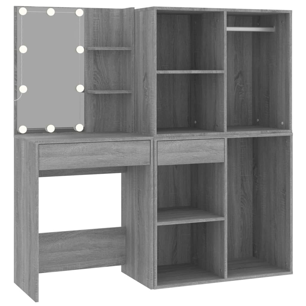 Tocador - tocador de maquillaje - mesa de tocador con led y armario madera contrachapada gris sonoma