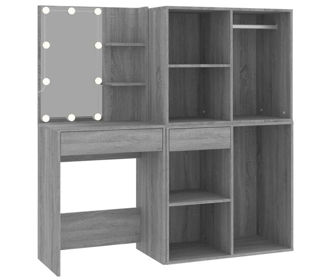 Tocador - tocador de maquillaje - mesa de tocador con led y armario madera contrachapada gris sonoma