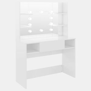 Penteadeira - Mesa de maquilhagem c LEDs 100x40x135 cm MDF branco brilhante