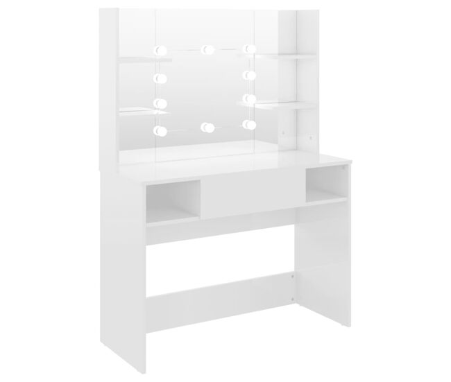 Tocador de maquillaje - mesa de tocador luces led mdf blanco brillo 100x40x135 cm