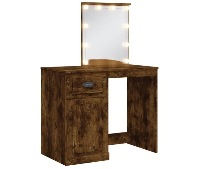 Tocador - tocador de maquillaje - mesa de tocador con luces led roble ahumado 90x42x132,5 cm