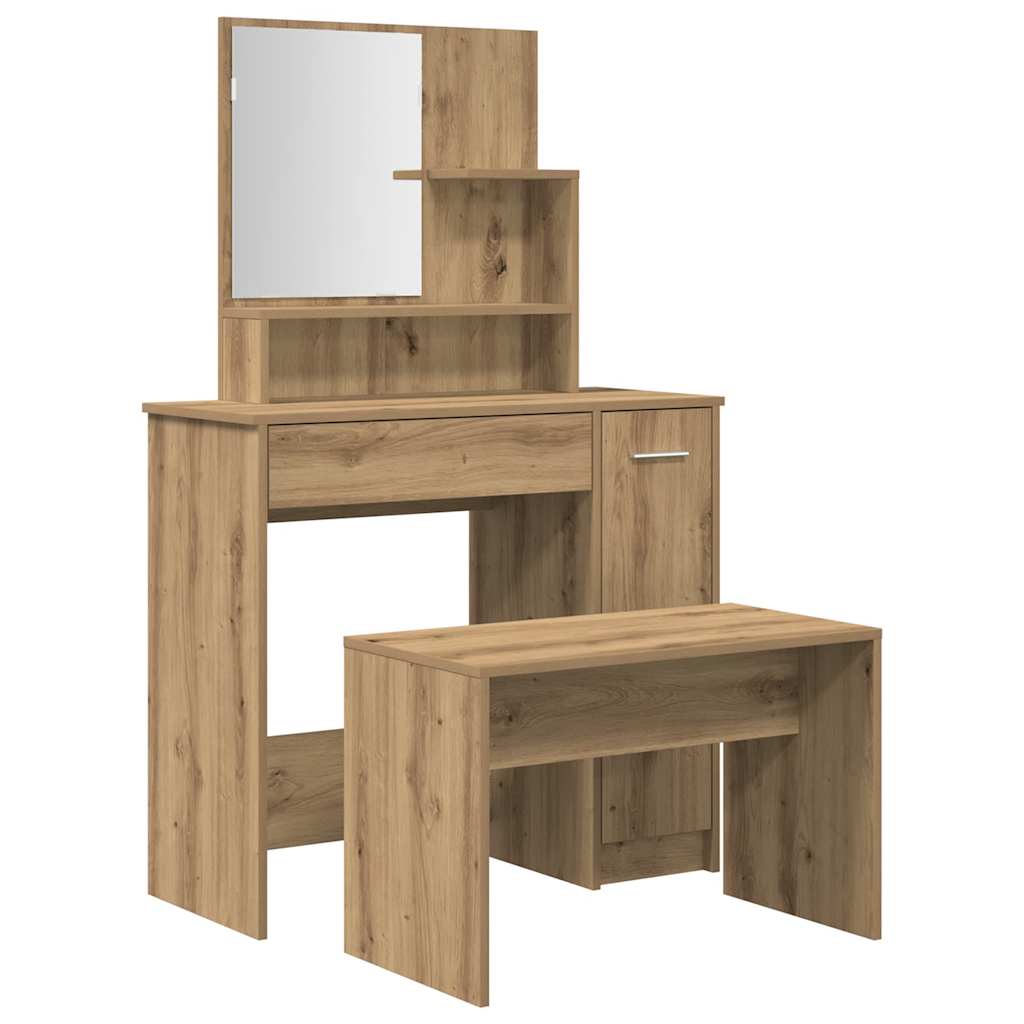 Juego de tocador - tocador de maquillaje - mesa de tocador de madera de ingeniería de roble artesanal