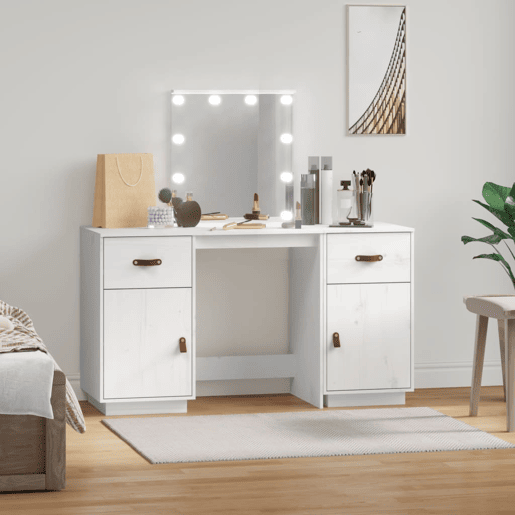Conjunto de Penteadeira - Toucador com luzes LED pinho maciço branco