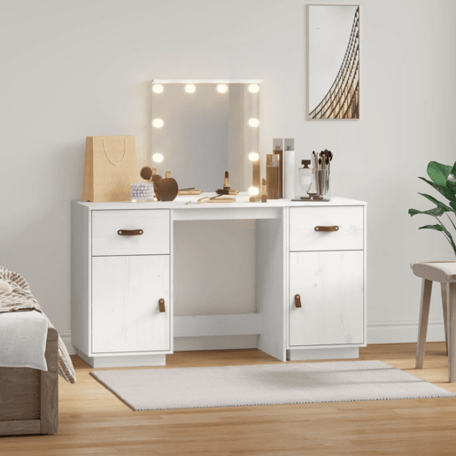 Conjunto de Penteadeira - Toucador com luzes LED pinho maciço branco