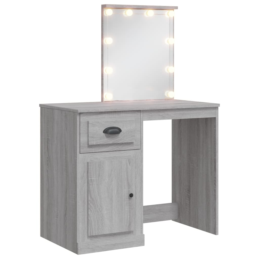 Tocador - tocador de maquillaje - mesa de tocador con luces led gris sonoma 90x42x132,5 cm