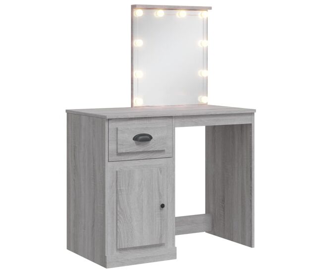 Tocador - tocador de maquillaje - mesa de tocador con luces led gris sonoma 90x42x132,5 cm