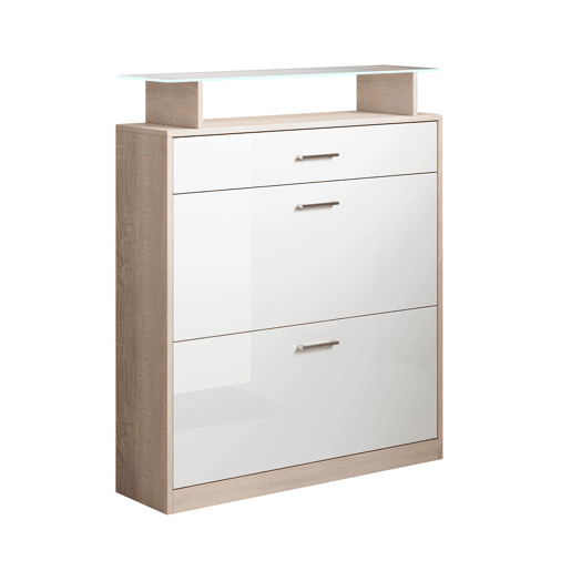 Sapateira de entrada Hall de entrada BrancoSonoma 89x24x105 2 portas 1 gaveta LED Paola Muebles Bonitos