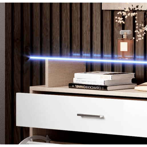 Sapateira de entrada Hall de entrada BrancoSonoma 89x24x105 2 portas 1 gaveta LED Paola Muebles Bonitos