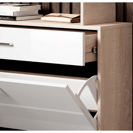 Sapateira de entrada Hall de entrada BrancoSonoma 89x24x105 2 portas 1 gaveta LED Paola Muebles Bonitos