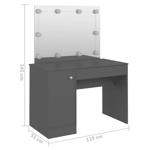 Penteadeira - Mesa de maquilhagem c LEDs 110x55x145 cm MDF cinzento