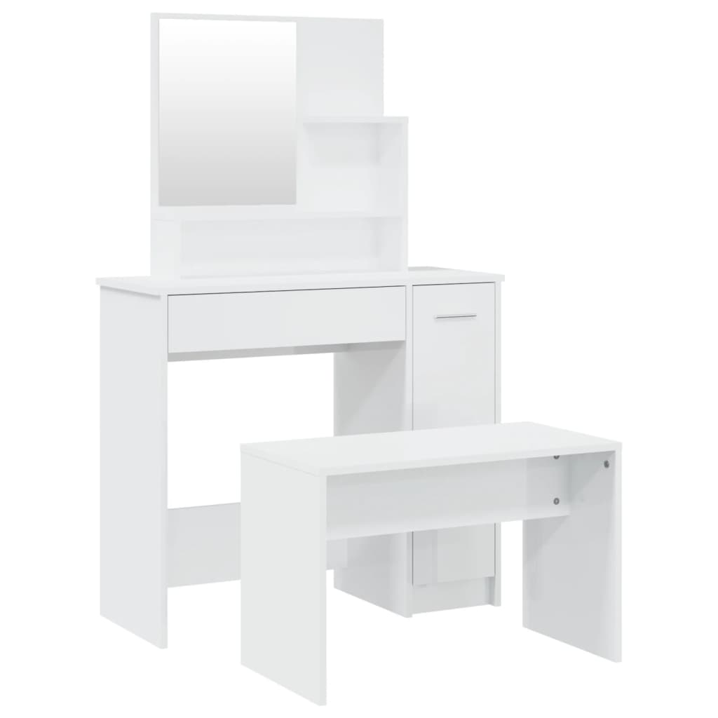 Juego de tocador - tocador de maquillaje - mesa de tocador blanco brillante 86,5x35x136 cm