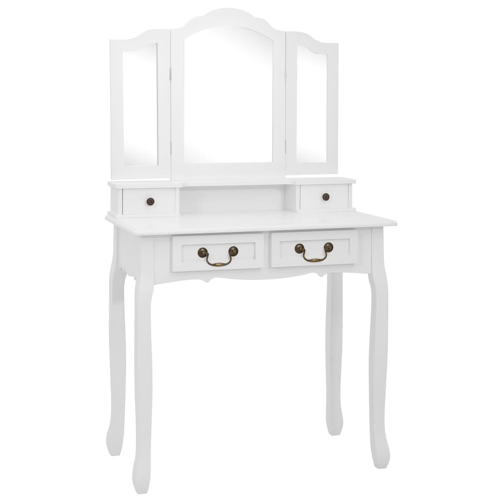 Juego de tocador - tocador de maquillaje - mesa de tocador y taburete madera paulownia blanco 80x69x141cm