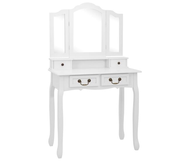 Juego de tocador - tocador de maquillaje - mesa de tocador y taburete madera paulownia blanco 80x69x141cm