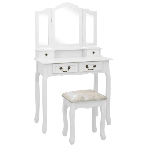 Conj. Penteadeira - Toucador com banco 80x69x141 cm madeira paulownia branco