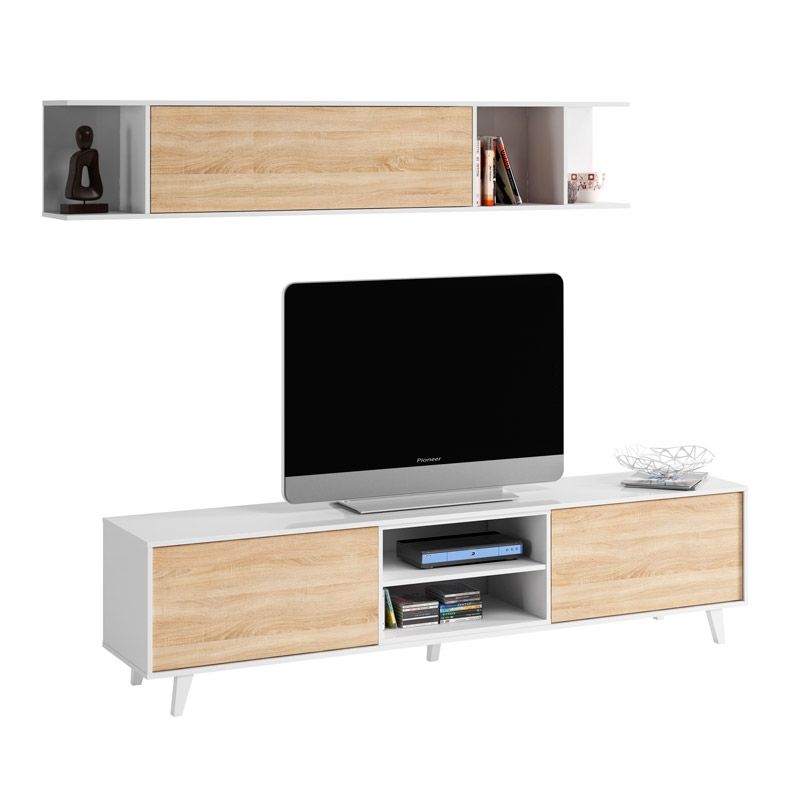 Salón zaiken plus blanco - roble canadian 180 x 54 x 41 cm